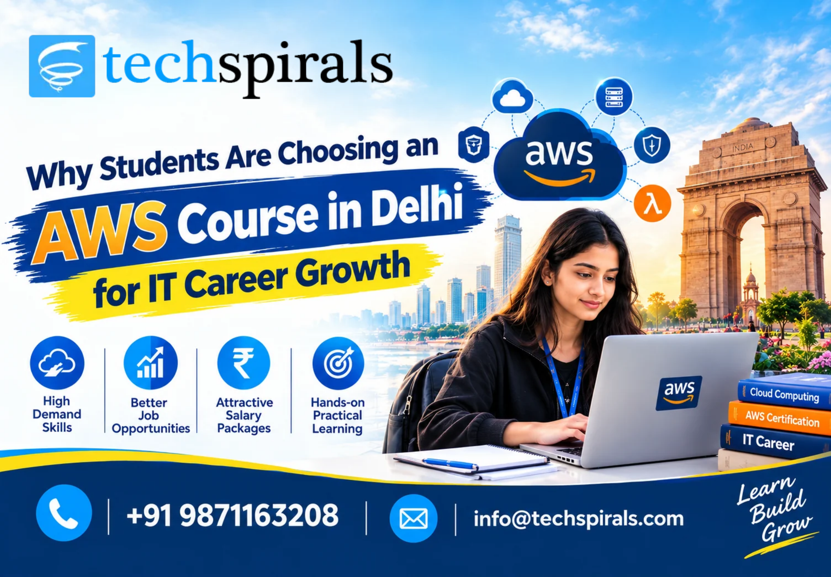 AWS Course in Delhi offering practical training in Amazon Web Services, cloud computing, AWS infrastructure, and cloud deployment skills.